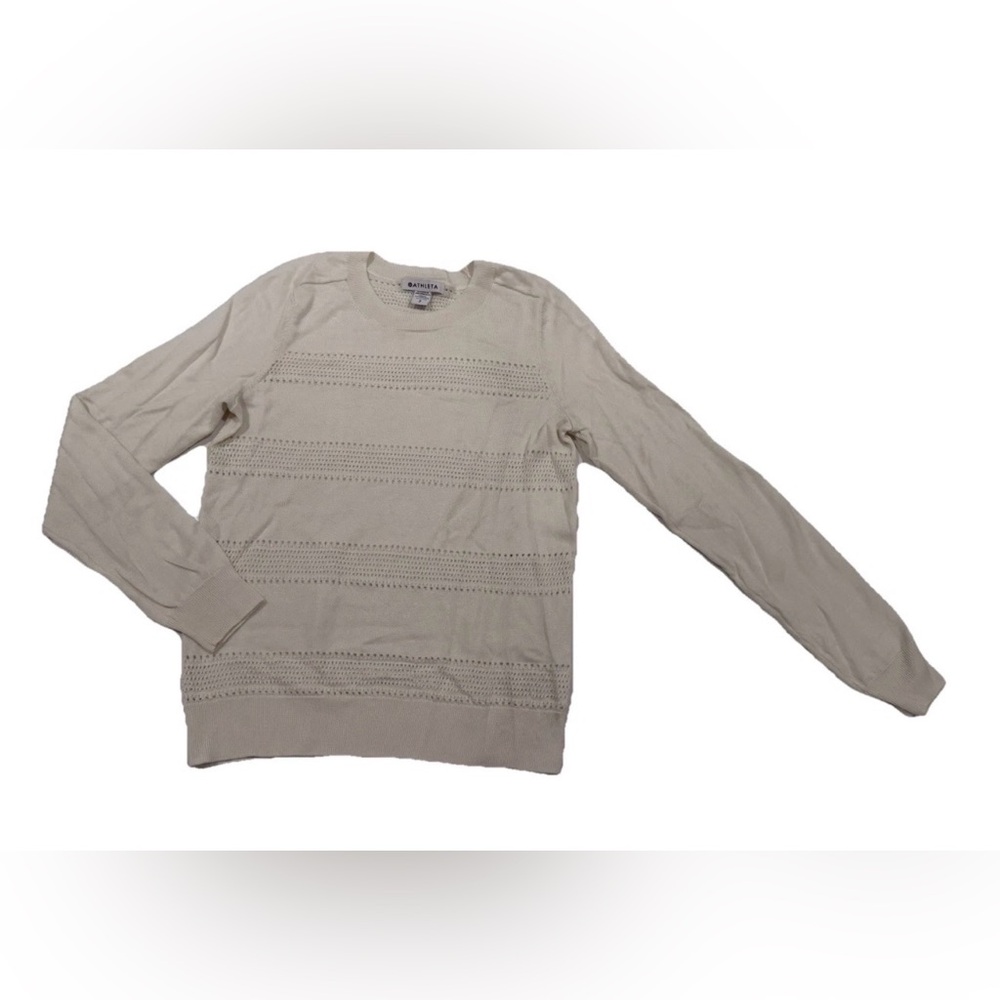 Athleta Ivory Open-Knit Crew Neck Pullover Sweater Women Petites PS Long Sleeve